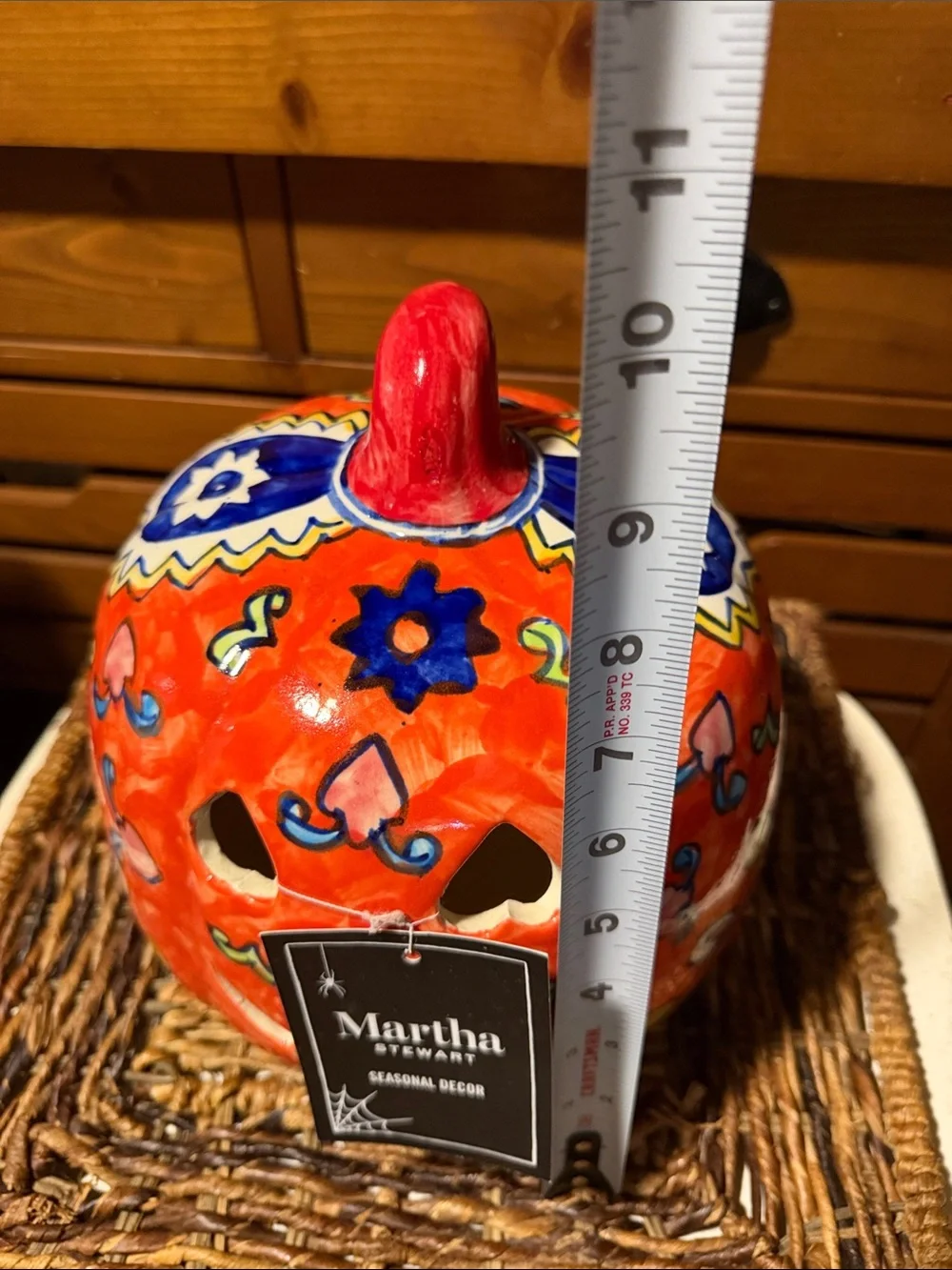 Martha Stewart Orange Hand-Painted Ceramic Pumpkin Lantern